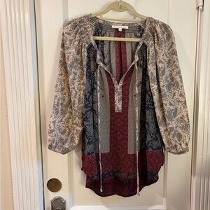 Daniel Rainn Red and Gray Patterned Blouse